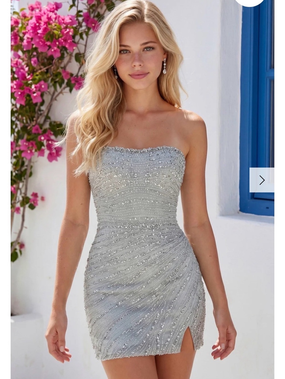 Strapless Silver Beaded Mini Dress